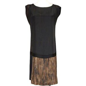 Zara Basic Womens Satin Dress With Pleated Hemline Black Size L Made in Spain